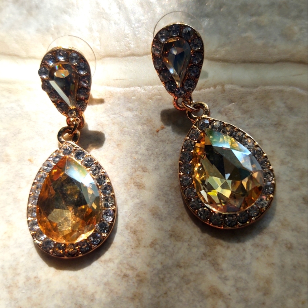 Gold rhinestone drop earrings